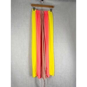 House of CB Margot Wide Leg Pants Size XS Yellow And Neon Coral